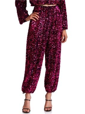 Avec Les Filles Fuchsia Sequin Jogger Pants